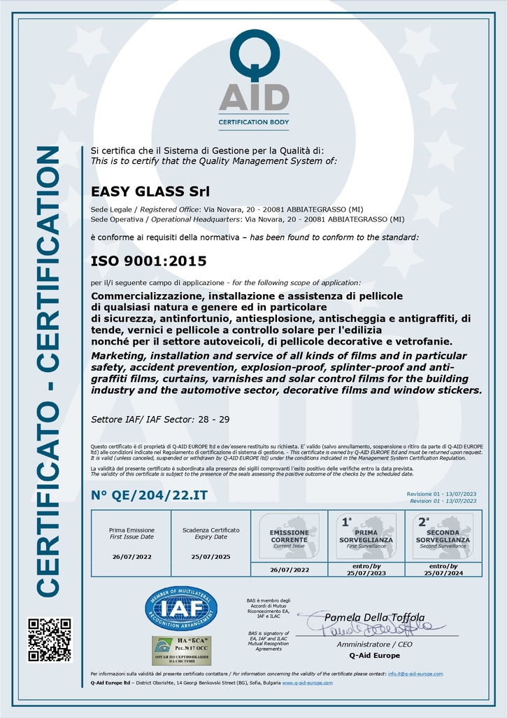 AID Certificato QE 204 22 IT Easy Glass